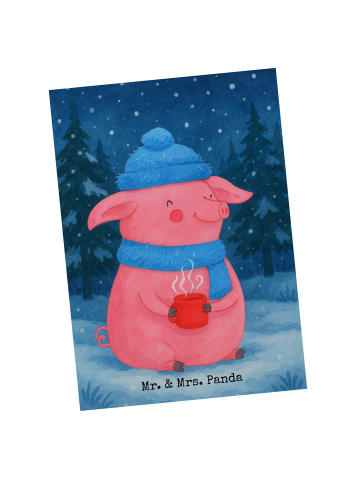 Mr. & Mrs. Panda Postkarte Schweinchen Glühwein Design ohne Spruch in Weiß