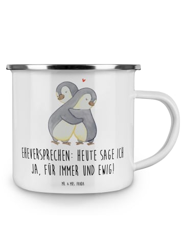 Mr. & Mrs. Panda Camping Emaille Tasse Eheversprechen für immer ... in Weiß