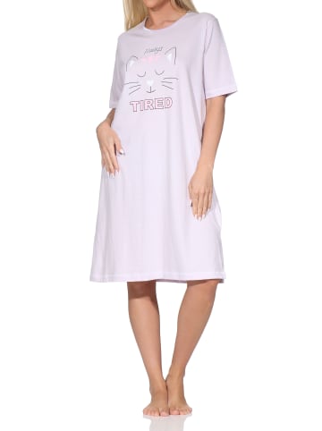 NORMANN Kurzarm Nachthemd Katzenmotiv Übergröße in flieder