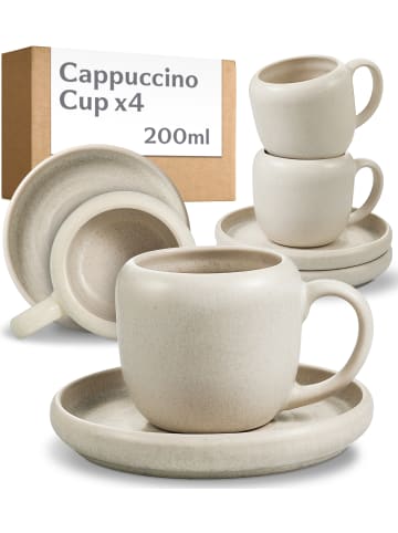 Cosumy Cappuccino Tassen Set 200 ml, 4er Set, handglasiert