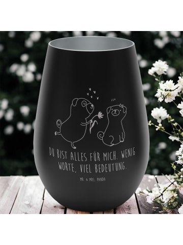 Mr. & Mrs. Panda Windlicht Glas Mops Verliebt mit Spruch in Schwarz