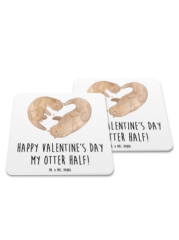 Mr. & Mrs. Panda Glasuntersetzer Otter Valentine mit Spruch in Weiß