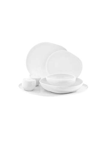 Almina Geschirr-Set Wave-Style aus hochwertigem Porzellan - 27-teilig für 6 Personen in Weiß