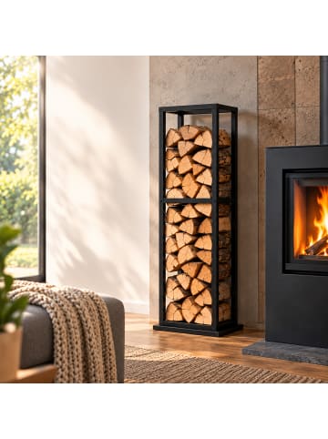 relaxdays Kaminholzregal in Schwarz - (B)35 x (H)120 x (T)35 cm