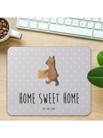Mr. & Mrs. Panda Mousepad Bär Zuhause mit Spruch in Grau Pastell