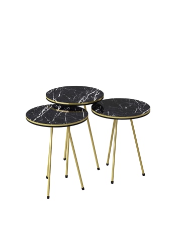 moebel17 Beistelltisch 3er set Marmor4 in Schwarz Gold Gold