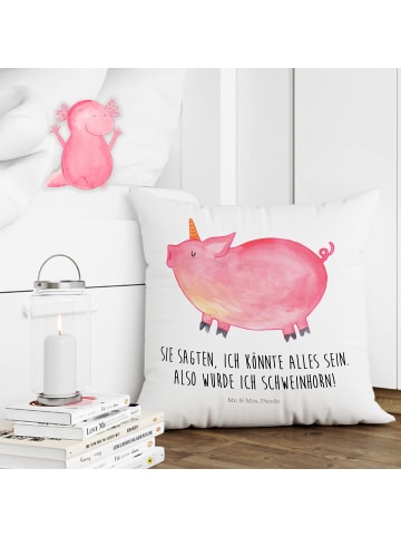 Mr. & Mrs. Panda couch kissen Einhorn Schwein mit Spruch in Weiß