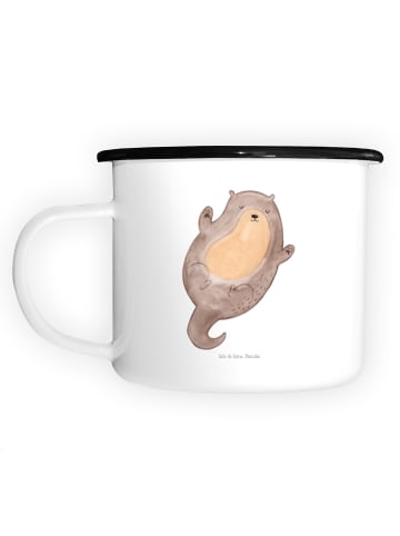 Mr. & Mrs. Panda XL Emaille Tasse Otter Umarmen ohne Spruch in Weiß