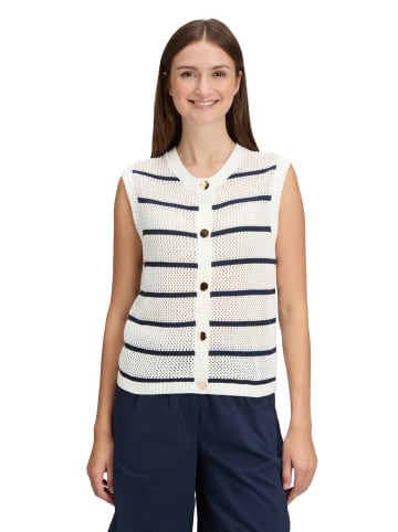 BETTY & CO Strickweste mit Lochmuster in Weiß/Dunkelblau