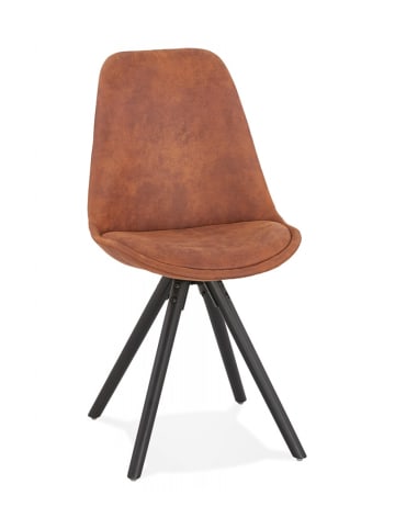 KADIMA DESIGN Esszimmerstuhl Holzstruktur mit Mikrofaserbezug | Moderner Stil in Braun-Schwarz