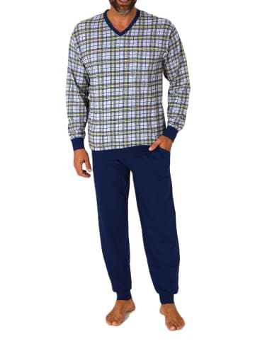 NORMANN Langarm Schlafanzug Bündchen Jersey und karierten Pyjama Oberteil in grau