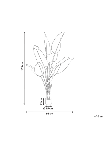 Beliani Kunstpflanze BANANA TREE in Grün/Schwarz/Rot - (W) 95 x (H) 163 x (L) 95 cm