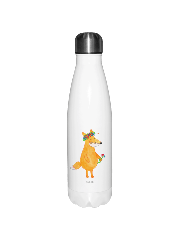 Mr. & Mrs. Panda Trinkflasche Edelstahl Fuchs Blumen ohne Spruch in Weiß