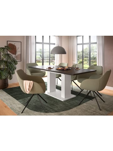 xonox.home Esstisch (B/H/T): 150-190x76x90 in weiß und grau mit  Doppelsäulen-Gestell