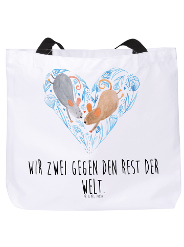 Mr. & Mrs. Panda Shopping Bag Mäuse Herz mit Spruch in Weiß