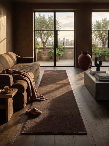 KADIMA DESIGN Läufer Uni rutschhemmend weich wohnlich Wohnzimmer Schlafzimmer in Braun