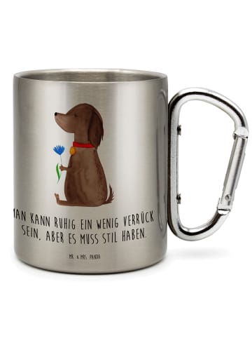 Mr. & Mrs. Panda Edelstahlbecher Hund Blume mit Spruch in Silber