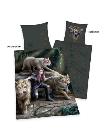 Herding 2 tlg. Renforcé Bettwäsche 135x200cm Anne Stokes Wolfswächterin in Grün