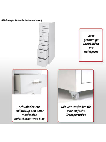 MCW Rollcontainer Preston mit 8 Schubladen, Weiß