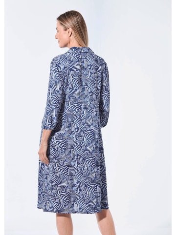 GOLDNER Blusenkleid mit Print und 3/4-Arm in royalblau / weiß / gemustert