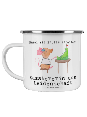 Mr. & Mrs. Panda Camping Emaille Tasse Kassiererin Leidenschaft ... in Weiß