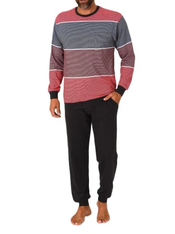 NORMANN Langarm Schlafanzug Pyjama Bündchen Streifen in rot