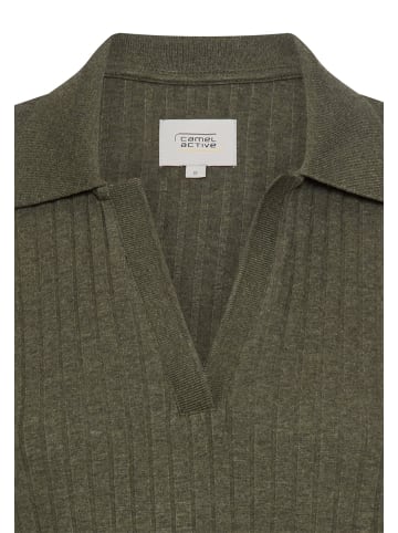 Camel Active Jersey-Shirt mit geripptem Kragen in Dunkelgrün