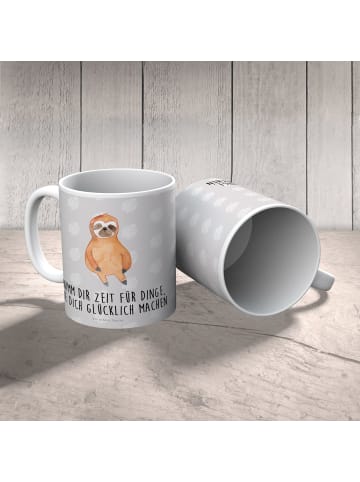 Mr. & Mrs. Panda Kindertasse Faultier Zufrieden mit Spruch in Grau Pastell