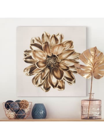 WALLART Leinwandbild - Dahlie Blume Gold Metallic in Gold