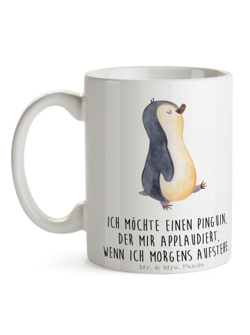 Mr. & Mrs. Panda Tasse Pinguin marschieren mit Spruch in Weiß