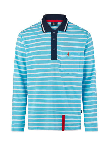 Wind Sportswear Langarm Polo gestreift in pollblue-weiss