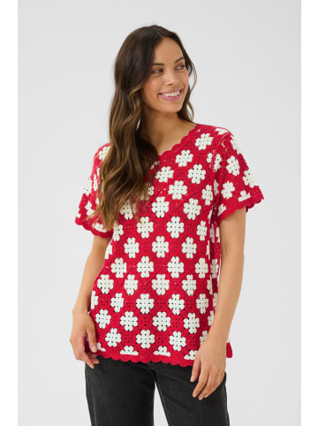 Cream Kurzarm-Bluse CRKip Regular fit in Red and birch crochet flower