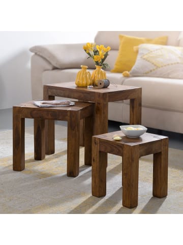 KADIMA DESIGN Holz Satztisch Set "NAKO", 3-teilig, im Landhaus-Stil, platzsparend in Braun