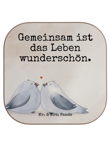 Mr. & Mrs. Panda Holzuntersetzer Tauben Liebe Design mit Spruch in Weiß