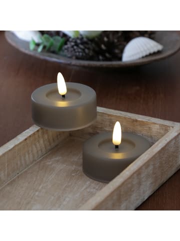 MARELIDA 2x LED Maxi Teelichter für Innen/Außen Timer D: 6,5cm in grau