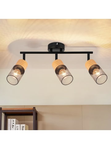 ZMH Deckenleuchte in schwarz 3-flammige E14 Holz Vintage Deckenspot