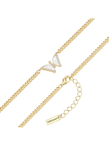 Yokoamii Kette Schmetterling aus Messing mit Zirkonia Perlmutt in gelbgold