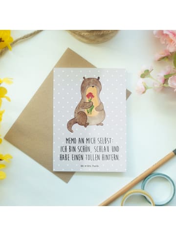 Mr. & Mrs. Panda Klappkarte Otter Blumenstrauß mit Spruch in Grau Pastell