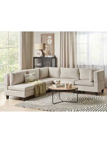 Beliani 5-tlg Ecksofa UNSTAD in Beige/Schwarz linksseitig