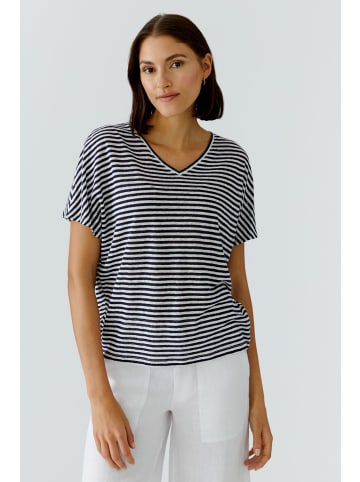 Oui Leinen T-Shirt in white blue