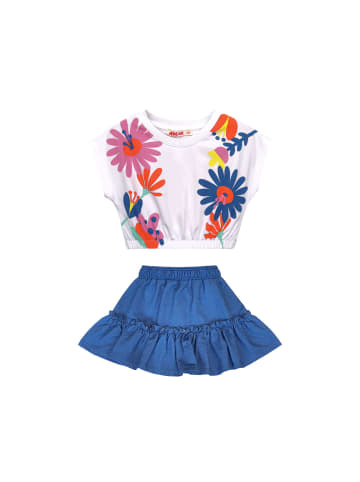Denokids Set Crop Top & Skirt Floral in weiss