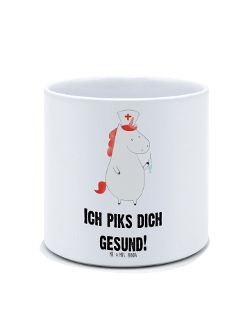 Mr. & Mrs. Panda Blumenkübel Einhorn Krankenschwester mit Spruch in Weiß