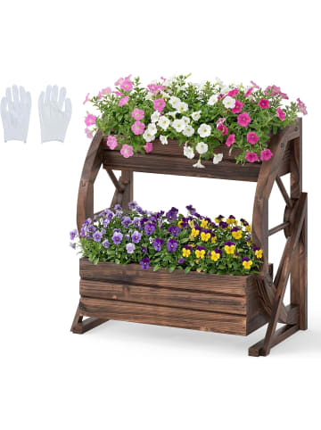 COSTWAY Blumenkasten mit Wagenrad in Braun