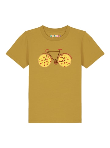 wat? Apparel T-Shirt Pizza Fahrrad in Ocker
