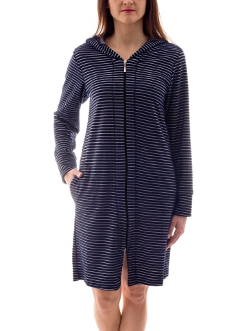 Aquarti Aquarti Damen Bademantel Reißverschluss Streifenmuster in dunkelblau