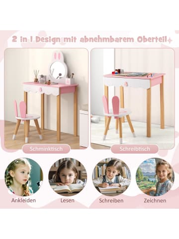 COSTWAY Kinder Schminktisch mit Hocker in Rosa