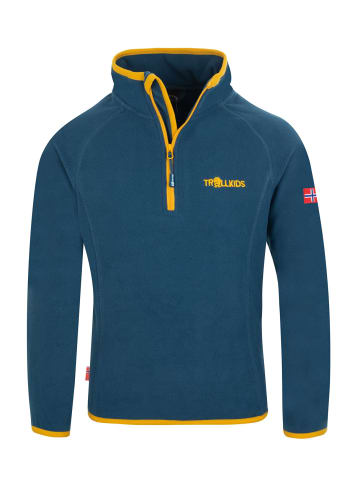 Trollkids Fleece-Pullover "Nordland" in Mystik Blau / Goldgelb