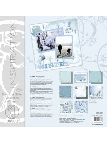 Buntpapierfabrik Ludwig Bähr Scrapbook Paper Premium Glitter 30,5x30,5cm Collection Winter 6 Blatt 1 Die-Cut + 1 Chipboard
