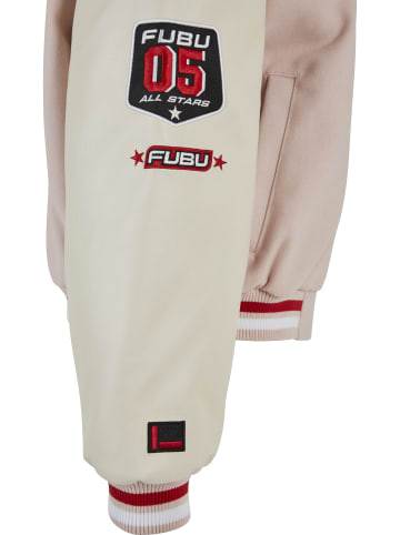 FUBU College Jackets in light pink/offwhite/red