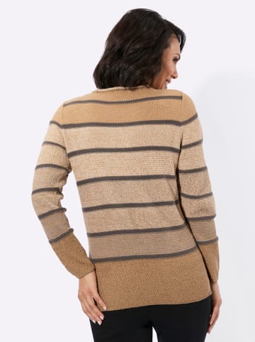 WITT WEIDEN Pullover in camel-steingrau-geringelt
